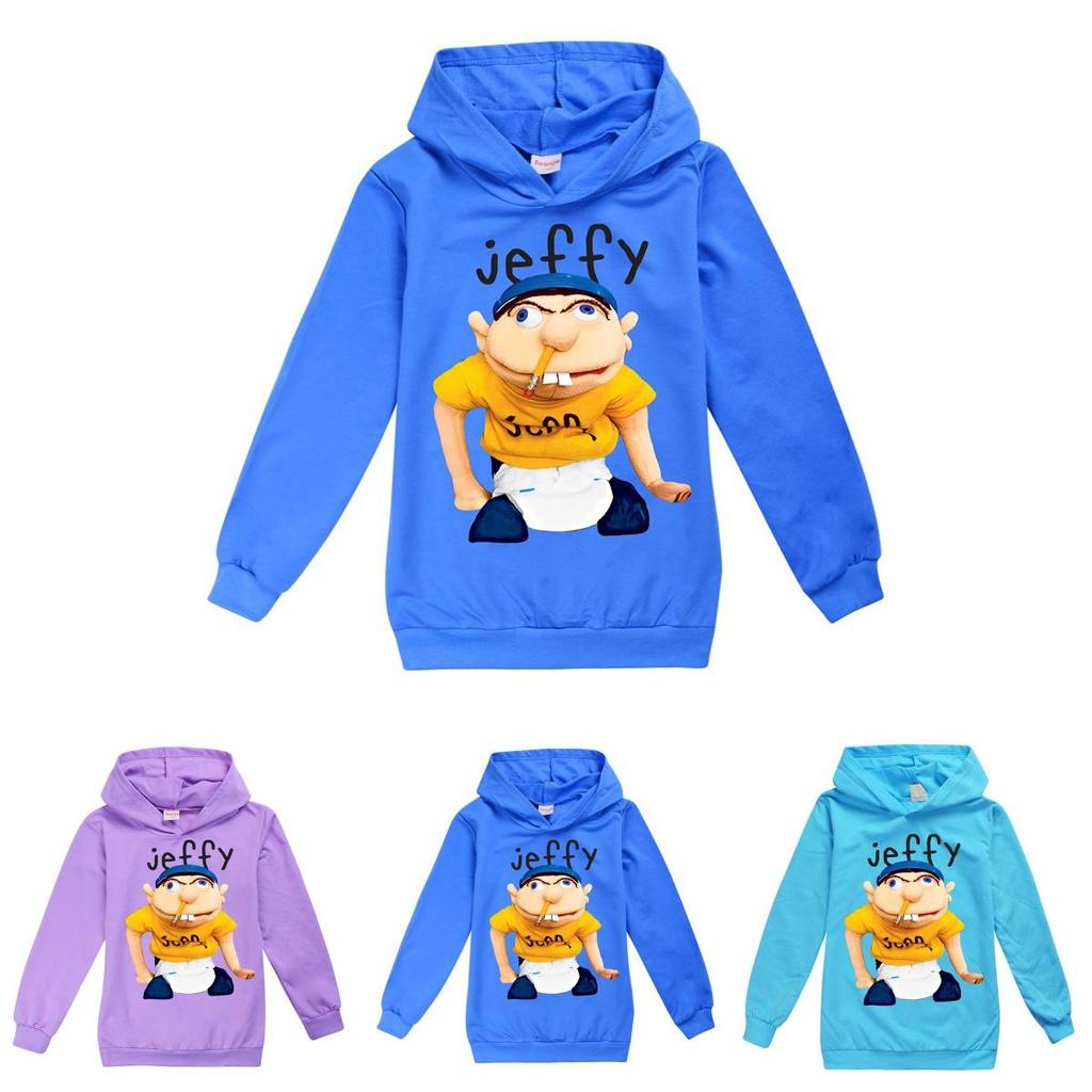 Adorable Kids Jeffy Print Hoodie Soft And Comfortable Long Sleeve Sports Shirt