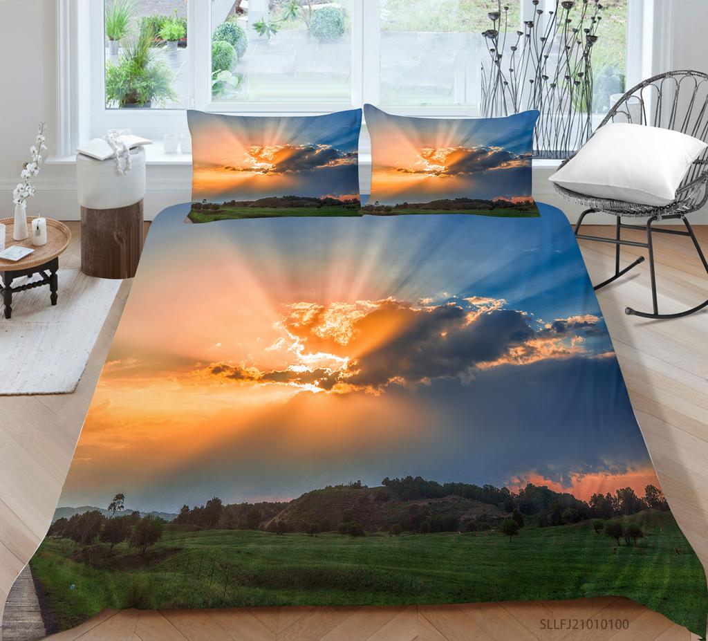 3D Forest Pattern Deluxe Home Bedding Set Full Size Quilt Cover and Pillowcase Landscape Print Washable and Comfortable Bedroom Bedding