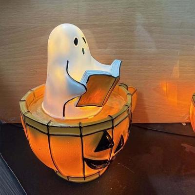 Warm Glow Pumpkin Cup Lamp Resin Craft Spooky Teacup Lantern Ghost Reading Light Kids Bedroom