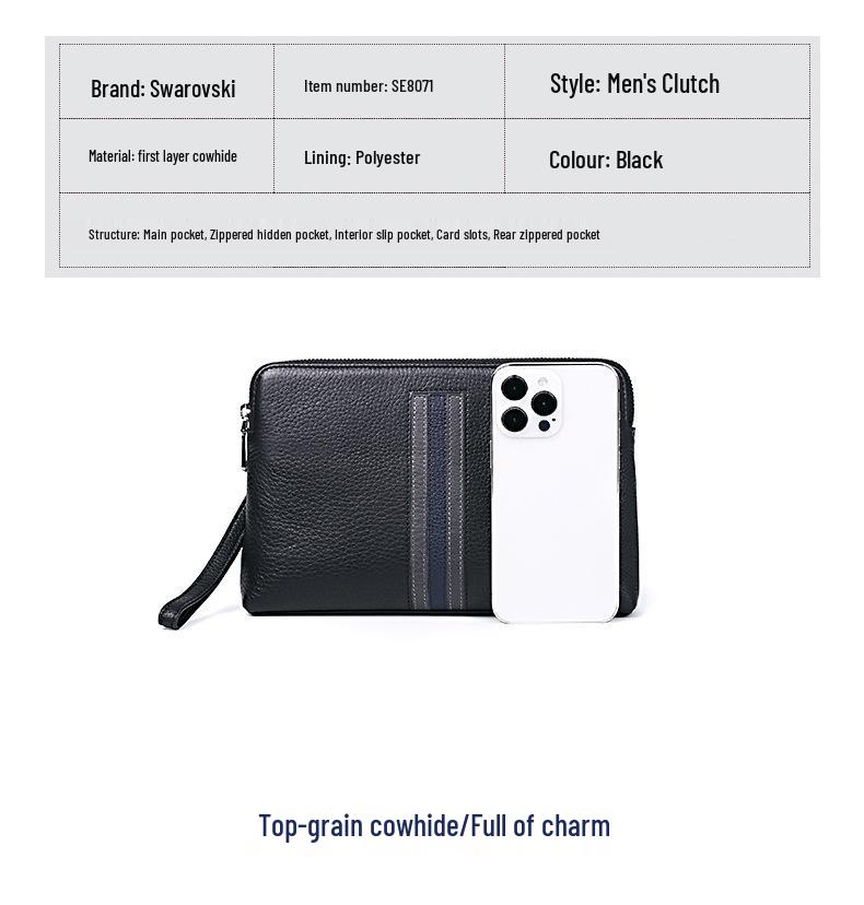 Мужской клатч большой вместимости из натуральной кожи - Модная сумка-конверт из коровьей кожи первого слоя