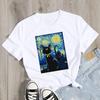 Van Gogh Starry Night Cat In The Print Fashion Soft Summer Women T-Shirt Art Painting Fashion Style Neck T Shirt