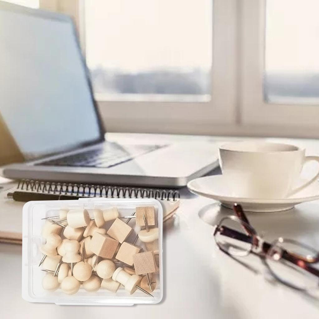 30 Pcs for Creative Wooden Push Pin Set Paper Photo Memo Document Steel Tack Postcard Push Pin for Home DIY Photo Wall