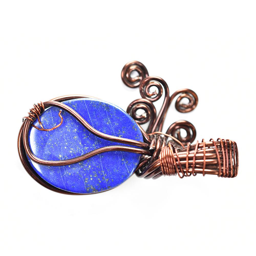 Natural Lapis Lazuli 71 Ct Handmade Copper Wire Wrapped Oval Pendant