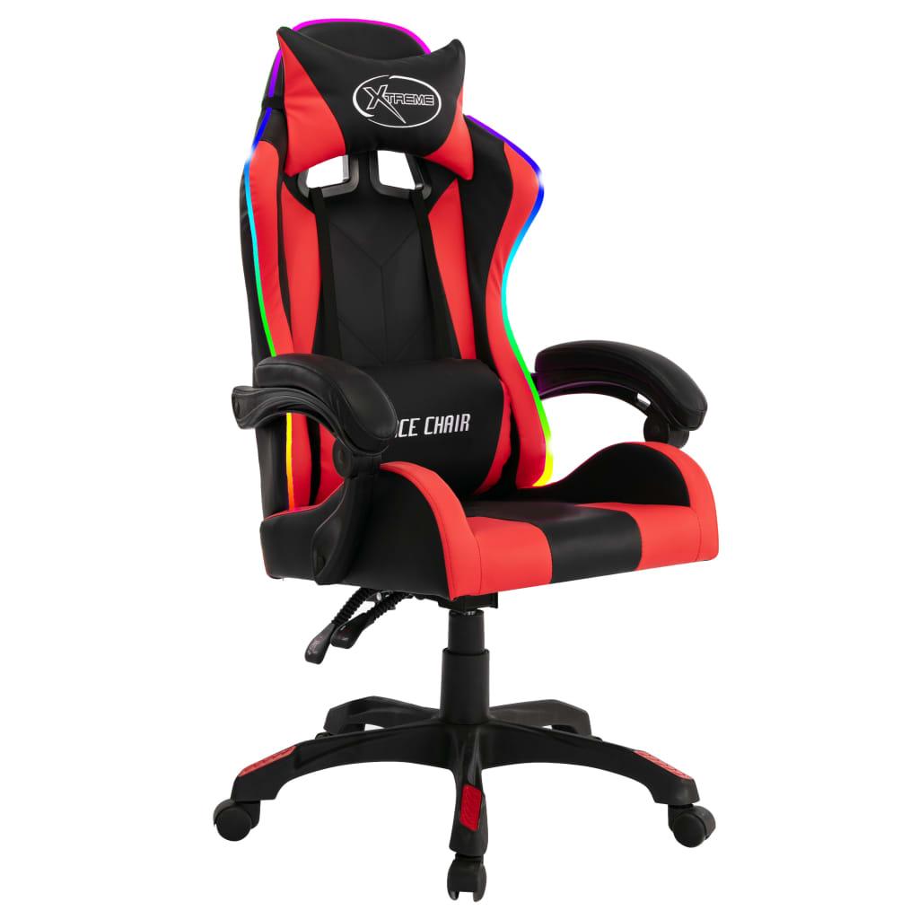 Gaming Chair with RGB LED Lights Red and Black Artificial Leather