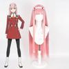 Anime DARLING In The FRANXX 02 ZERO TWO Long Wig Cosplay Wig Role Play Pink Color Cos Wig+Headwear