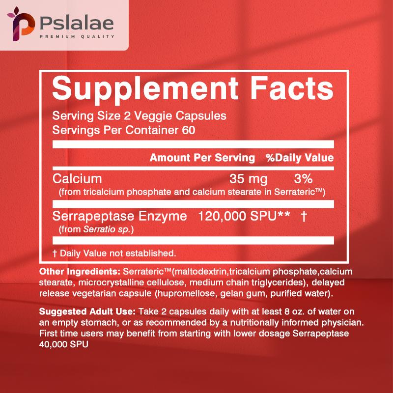 Pslalae Экстракт сериновой пептидазы, 120 000 SPU на порцию, подходит для здоровья пазух, дыхательной системы и суставов.