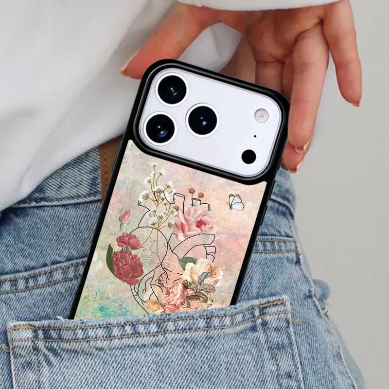 Чехол-сердце с цветами для iPhone 16e 15 14 13 12 17 Pro Max Plus Air 17pro Чехол Coque