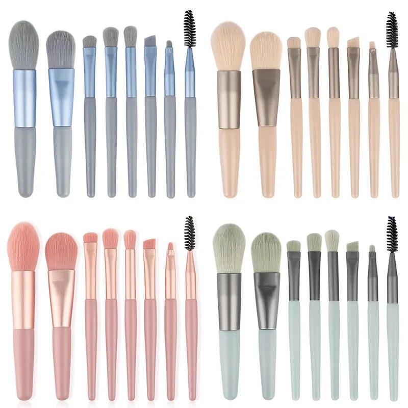 Makeup Brush Set 8-Piece Mini Travel Soft Makeup Brush Set Portable Eyeshadow Brush Foundation Eyelashes Concealer Blush