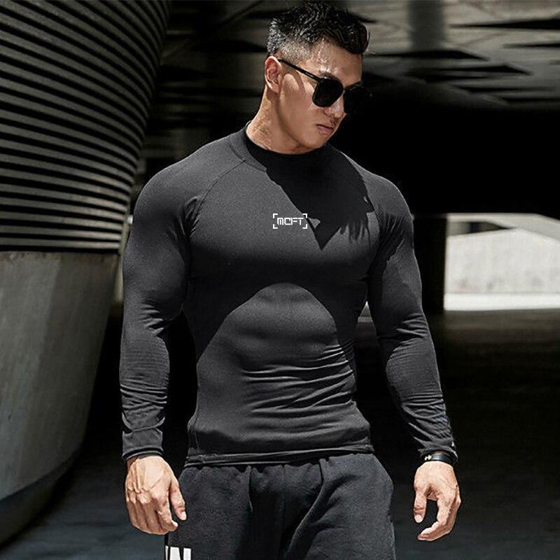 Muscleguys Весенне-осенняя новая мужская простая футболка с высоким воротом и длинными рукавами, облегающий свитер для бега для фитнеса