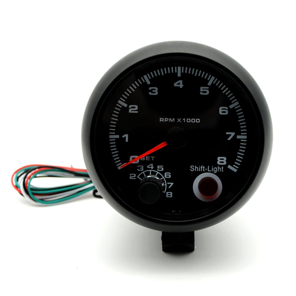 3.75"" Car Universal Black Tachometer Gauge Blue Inter Shift Light 0-8000 RPM