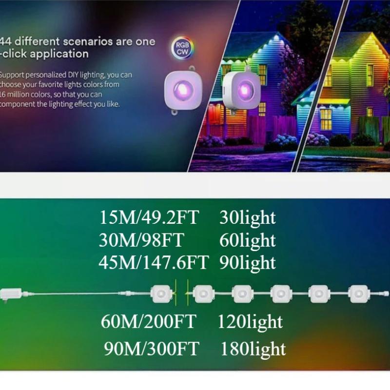 RGB Карнизные огни 30 м Постоянная уличная светодиодная лента с приложением Умный DIY Автоматические световые эффекты сцены Рождественский праздничный декор