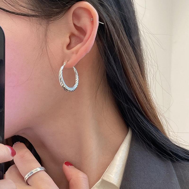 Серьги-кольца из серебра 925 пробы, винтажные спиральные круглые серьги-кольца с пряжкой для ушей для женщин и девочек, модные ретро-ювелирные изделия, женский подарок для вечеринки