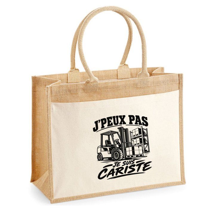 Sac cabas - PLANETEE - J'peux pas je suis Cariste - Toile jute & coton - 21 L (43×33×21 cm) - Anses coton 65 cm