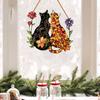 Dual Cat Flower Hanging Decoration Front Door Wall Window Acrylic Kitten Animal Floral Ornament