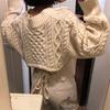 Autumn Winter Korean Fashion V Neck Back Waist Lace Up Short Sweater Knitted Pullover Bandage Loose Tops Long Sleeve Twist Sweaters Sweet Clothing