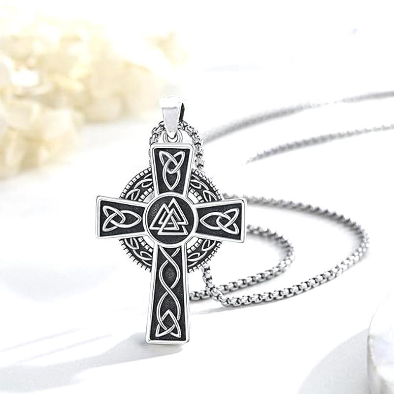 Retro Vintage Titanium Steel Christian Celtic Cross Necklace Vikings Pendant Necklace