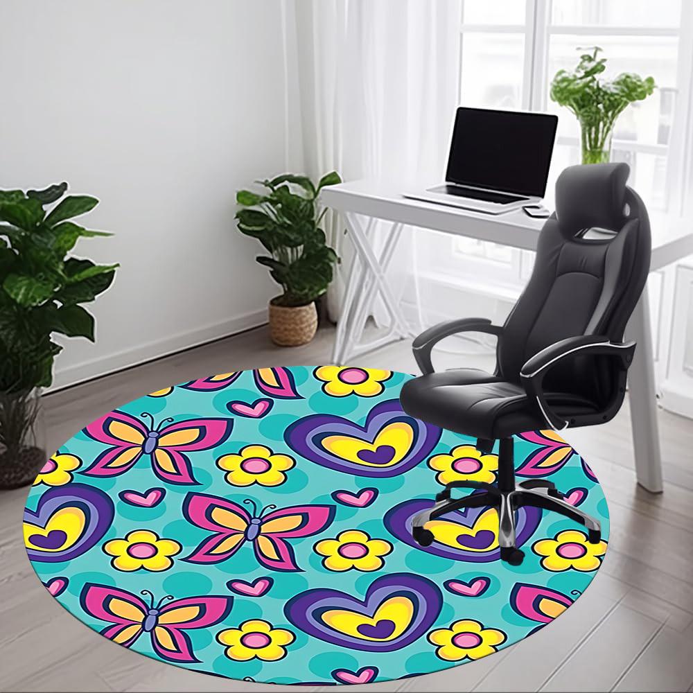 1pc Butterfly FlowersChair Carpet for Office, Indoor Non-Slip Washable Polyester Fiber Carpet, Mat For Office, Machine Washable