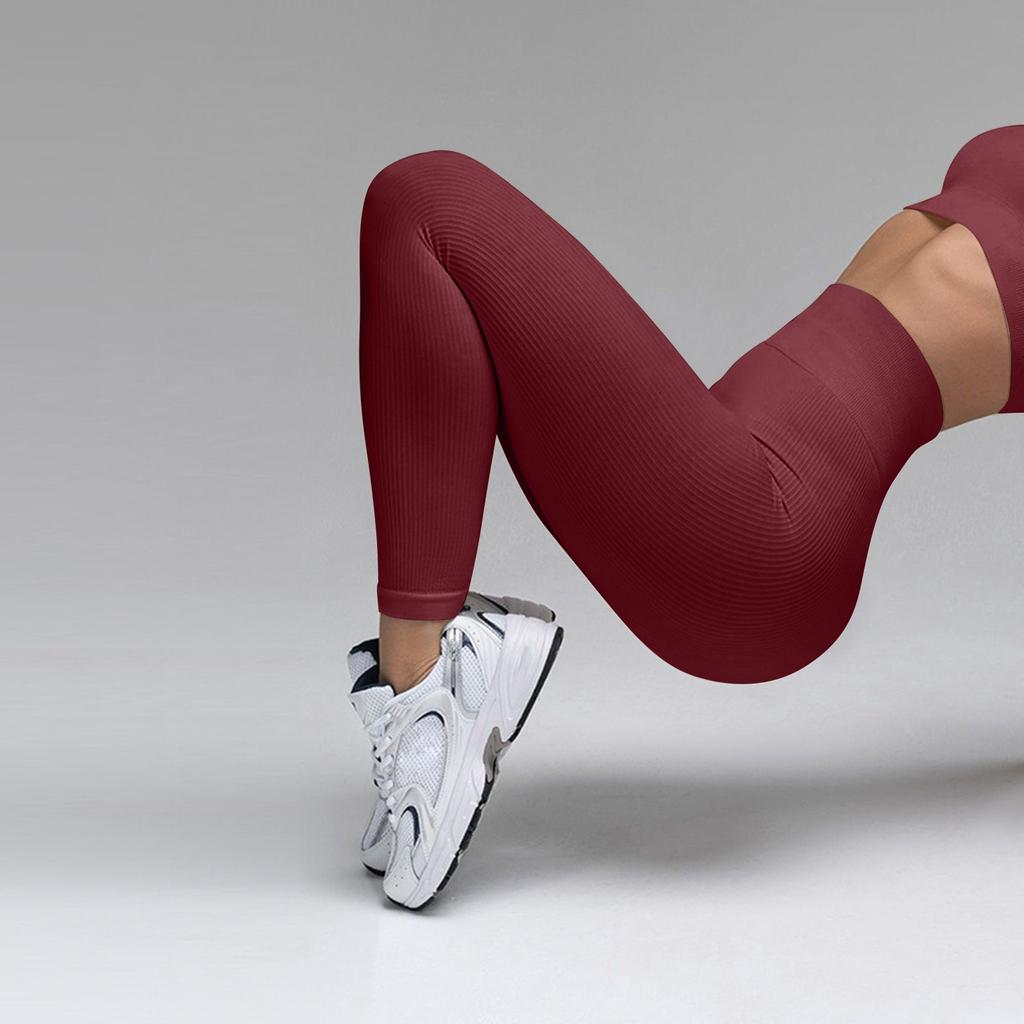 Women's Fashion Ribbed Yoga Pants High Waist Fitness Leggings Sweatpants