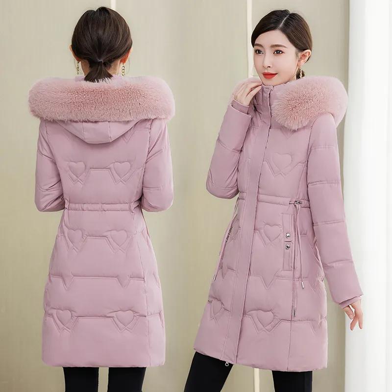 Women Winter Jacket Parka Fur Collar Hooded Thick Warm Long Female Coat Casual Outwear Down Cotton Jacket Parkas