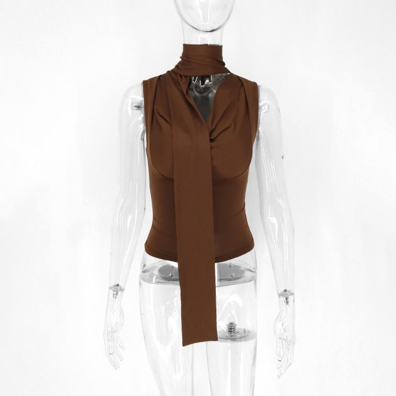 Однотонный топ, летняя новая женская сексуальная безрукавка с V-образным вырезом, женский топ, модная бандажная уличная одежда, повседневная тонкая майка, элегантная трикотажная одежда