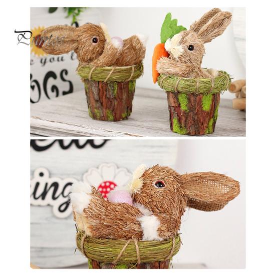 Статуэтка Пасхального кролика, праздничное украшение для рабочего стола, художественные поделки с изображением животных, соломенный кролик, кукла с морковкой, вечерние, сад, домашний декор