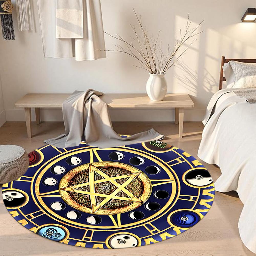 Magic Pentagram Round Floor Mat Perfect for Study room Balcony Bedrooms Dormitory Antislip Round Carpet Decorate Offices Gift for Festivals