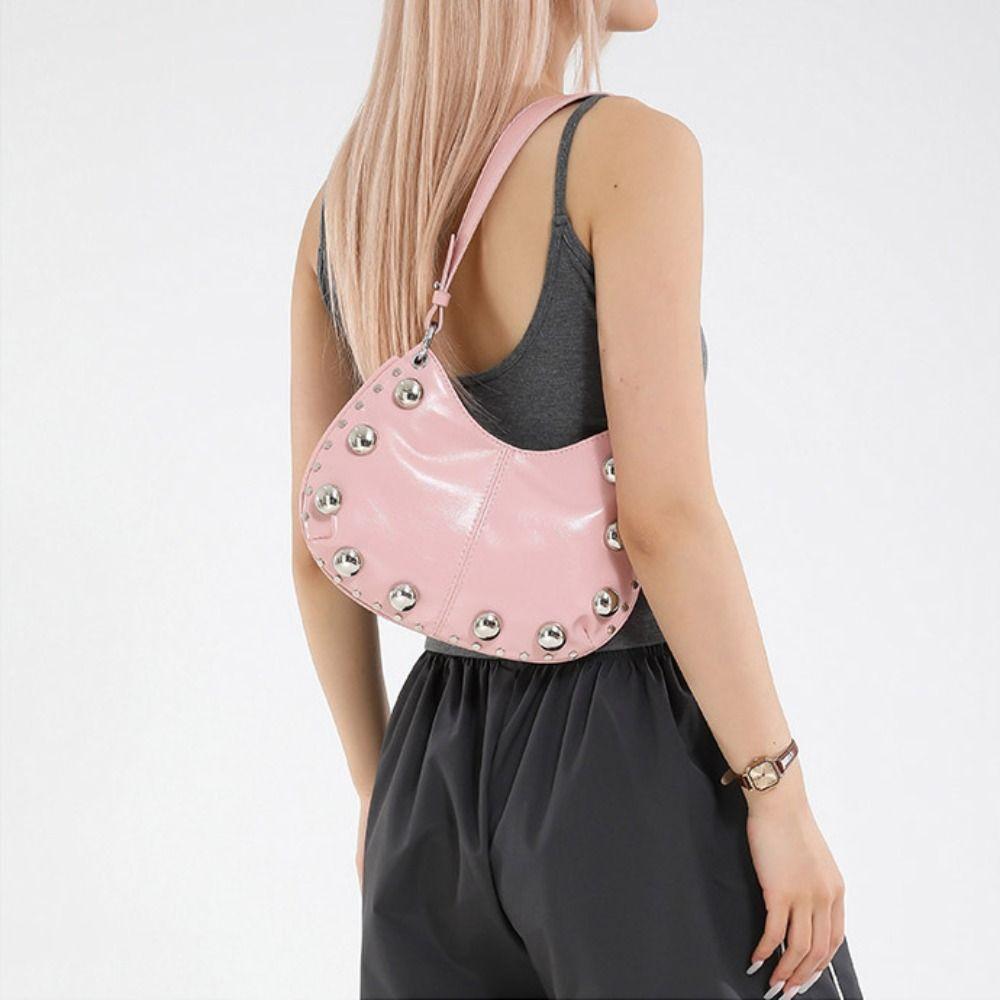Small Pack Punk Style Handbags Crossbody Bag Shoulder Bag Fashion Rivets PU Underarm Bag Girls