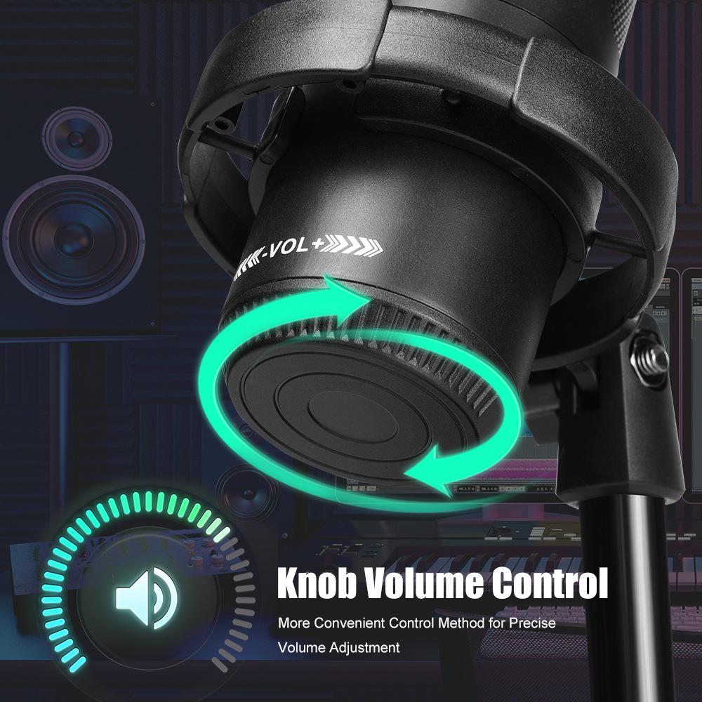 RGB USB Microphone with Desktop Boom Arm, One-Key Mute, Monitoring for Streaming, Gaming, Recording, KTV.
