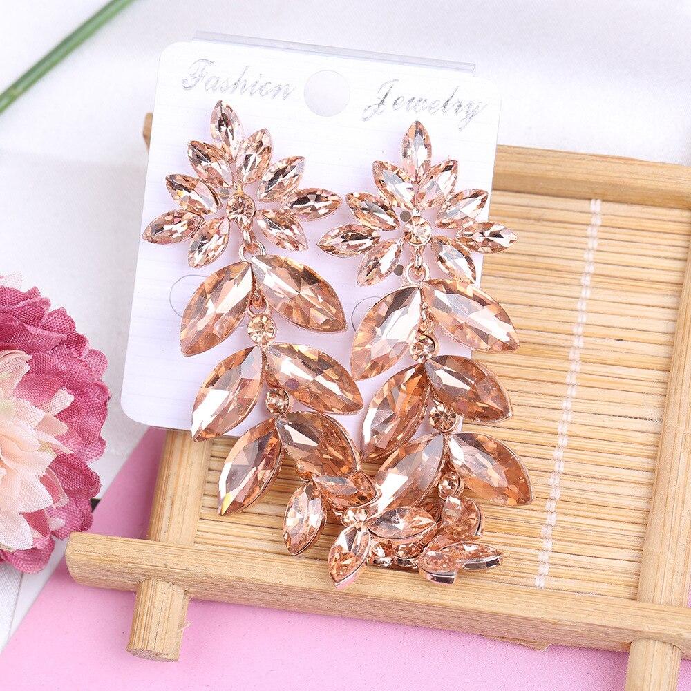 Pinkdudu Fashion Flash Rhinestone Long Leaf Drop Earrings Luxury Romantic 4 Color Tassel Earring for Women Jewelry PD1566