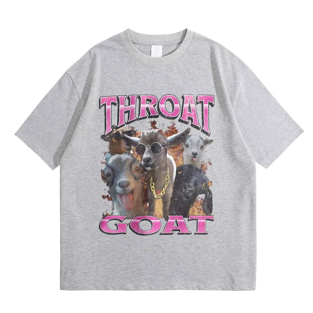 Funny Throat Goat Graphic Print Tshirt Male Fashion Oversized Streetwear Unisex Women Casual High Quality Pure Cotton Short Sleeve