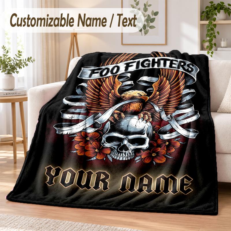 Foo Fighters Custom Name Flannel Throw Blanket Soft Warm for Sofa Bed Indoor Home Use