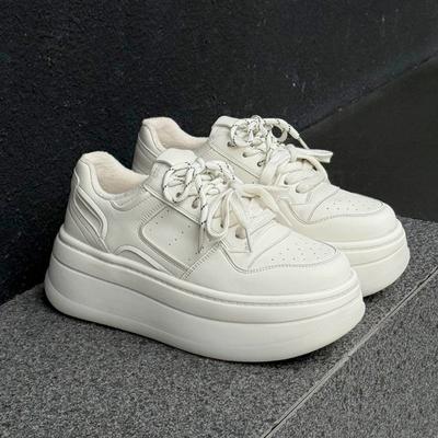 Версия из коровьей кожи бархатные теплые кожаные универсальные на толстой подошве на шнуровке белые туфли женская обувь повседневные кеды модные