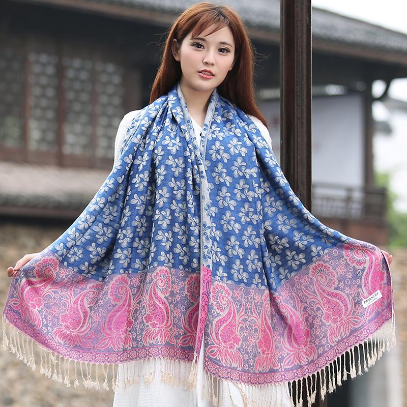 Scarf Women's Autumn and Winter Extended Women's Cotton and Linen Jacquard Tassel Air Conditioning Shawl Sunscreen Long Towel