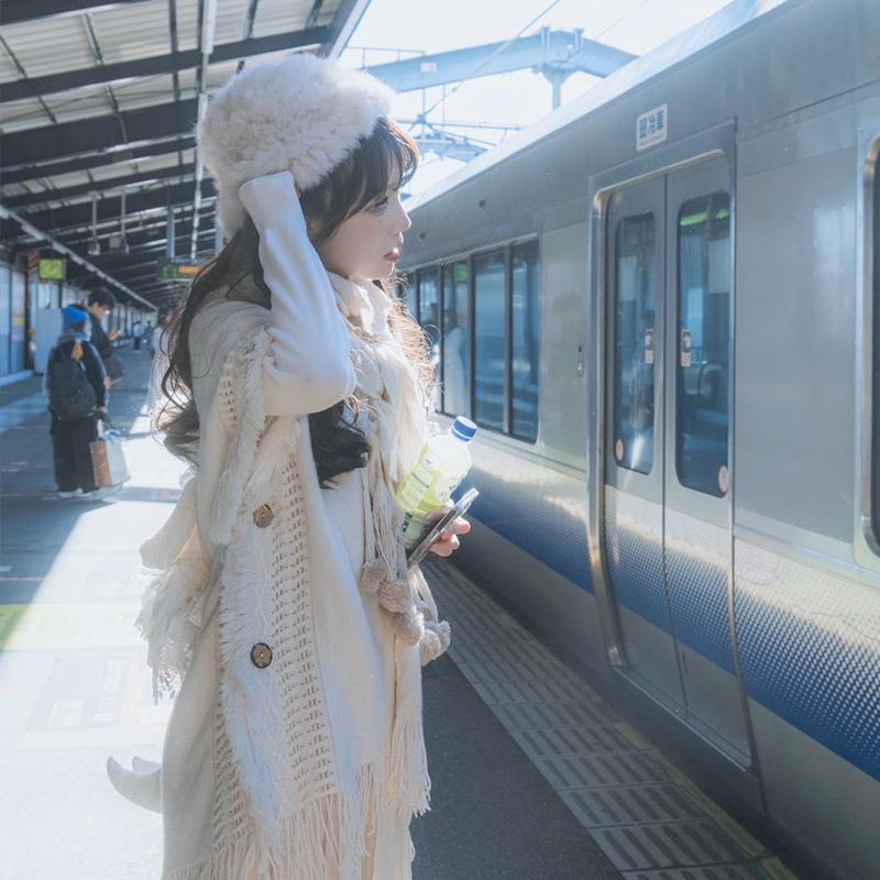 Белый Бохо-Кейп-Шаль-Свитер с Кистями Mori для Женщин