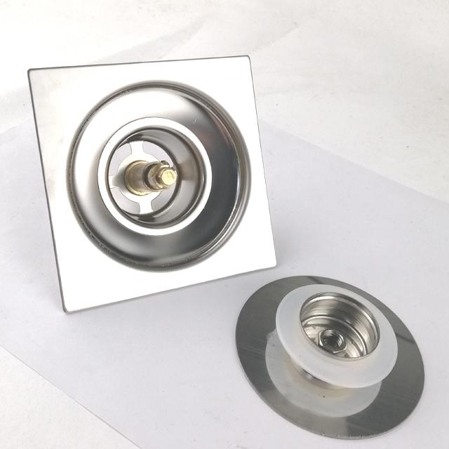 4-Inch Stainless Steel Concealed Floor Drain for Bathroom Square Frame with Round Cover Pop-up Design