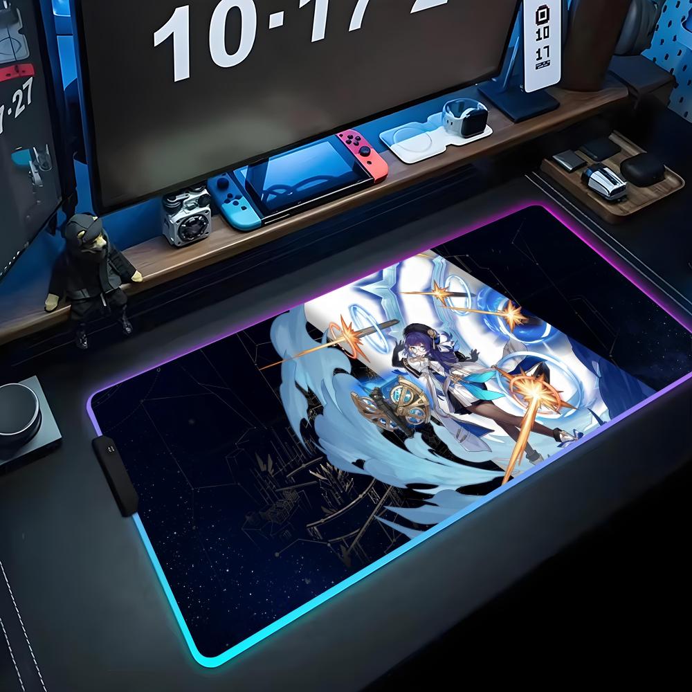 Pela honkai star Коврик для мыши RGB Игровой коврик для мыши Большой светодиодный коврик Настольный коврик для ПК Светящийся коврик для мыши Большие коврики для клавиатуры Настольный ковер С
