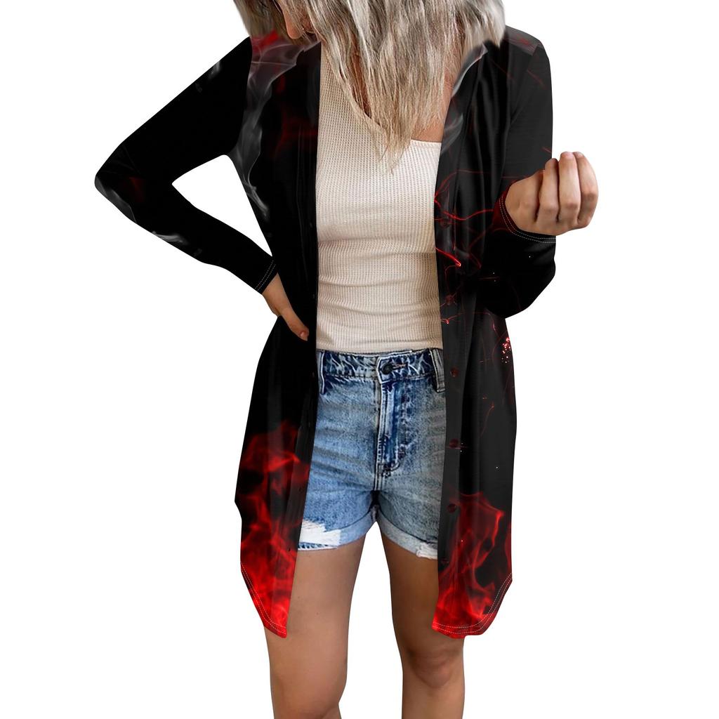 Женская повседневная модная удобная свободная куртка-кардиган с длинным рукавом и принтом на Хэллоуин