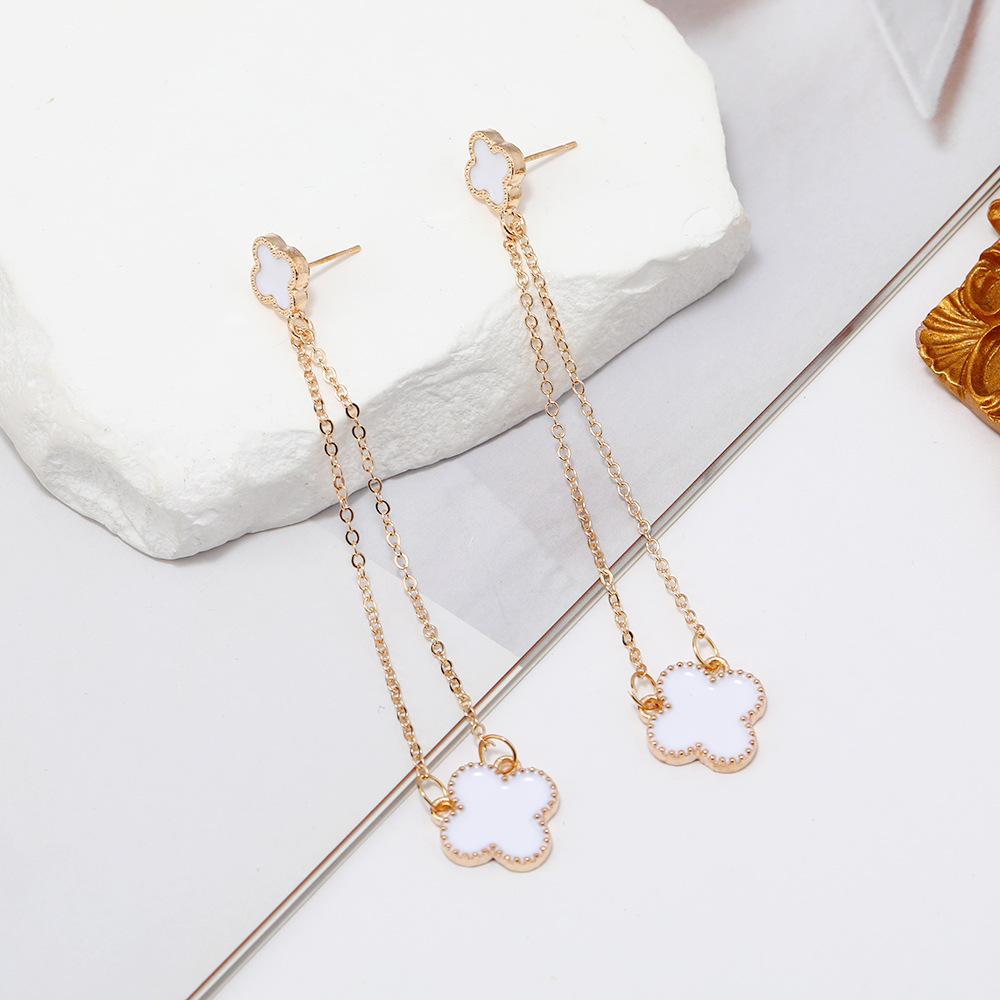 Серьги-клеверы с четырьмя листочками темперамента Tide Senior Sense Of Light Luxury Net Red Long Tassel Earrings Женские серьги