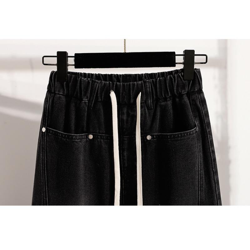 Dimanaf 2025 Осень Женские Джинсы Большого Размера Брюки Клеш Деним Женские Эластичные Базовые С Высокой Посадкой Оверсайз Модные Новые Брюки 5XL