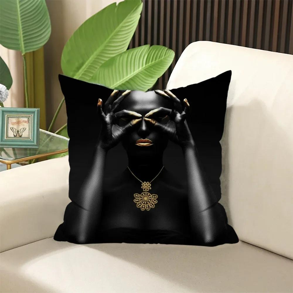 Элегантные наволочки на подушки для комнаты Черно-золотая африканская леди Подушка для сна Наволочка × Декоративные подушки Диван × Мягкие