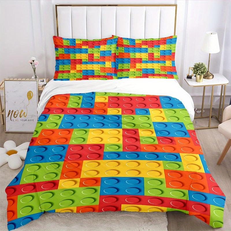 3pcs set Building block jigsaw puzzle 1 Quilt Cover + 2 Pillowcases, All Seasons Bedroom Setting, Perfect for Home and Dorm Decor a186