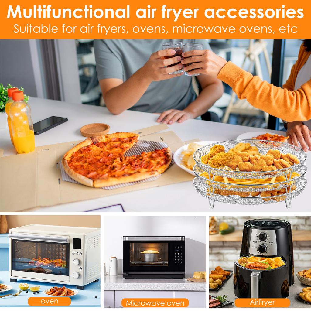 Подставка для аэрофритюрницы из нержавеющей стали, 3-ярусная подставка для аэрофритюрницы, равномерно нагреваемая корзина для выпечки, поднос, штабелируемая решетка для гриля для выпечки