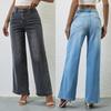 High Waist Denim Jeans For Women Vintage Stretch Straight Pants Ladies Full Length Long Trousers
