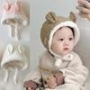 Korean Baby Hats Cute Cartoon Boy Babies Hat Winter Kids Ear Protection Caps Retro Plaid Warm Cap Children Head Accessories