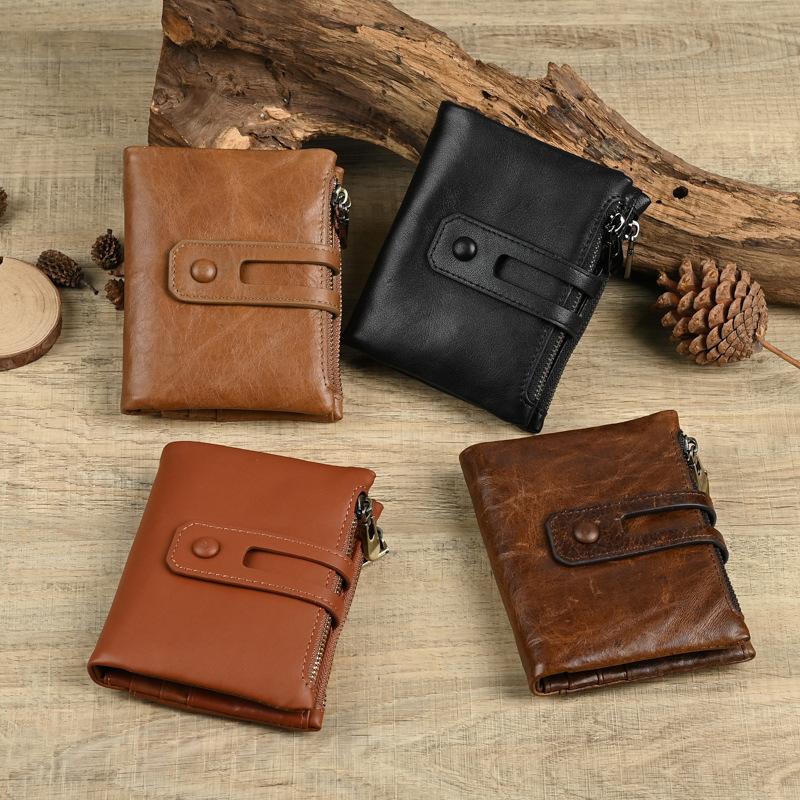 Men's Wallet Leather Wallet Casual Fashion Double Zipper Multi-Card Retro Clutch Bag Change Bag Men's