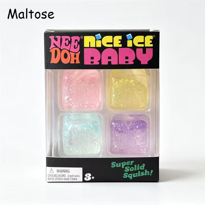 Needoh Nice Ice Мини 4 шт. Кубик Игрушка-Сквиш Прозрачный Блестящий Мягкий Сжимаемый Снятие Стресса Мальтоза TPR Нетоксичный Портативная Игрушка Подарок