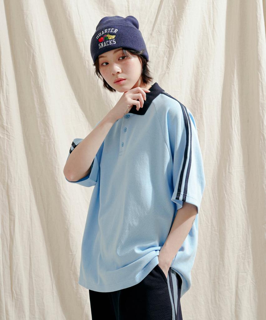 JEMUT Forward Oversized Collared Short Sleeve T-Shirt Light Blue Oyst2559