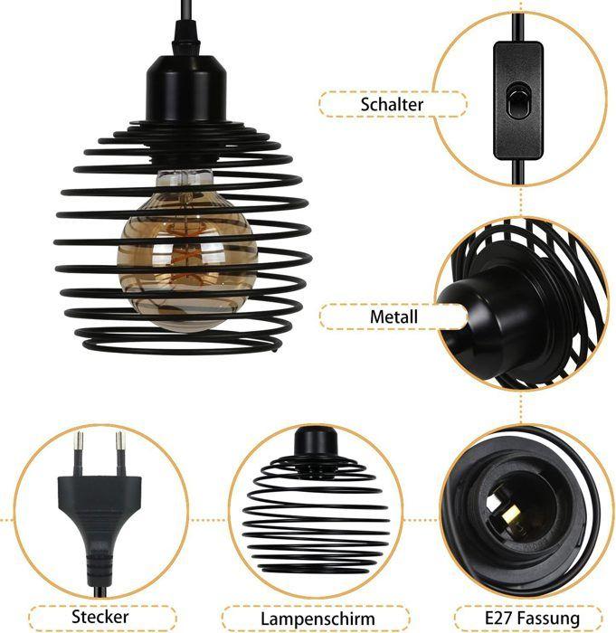 Lampe à suspension - NETTLIFE - 1fla - Noir - E27 - Métal 150 cm