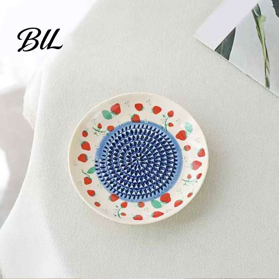 Manual Kitchen Grinding Tool Ceramic Garlic Grater Plate, Fruit Print Ginger Cheese Grinder, Mincer Multi-function Dish for Onion, Lemon, Vegetables,