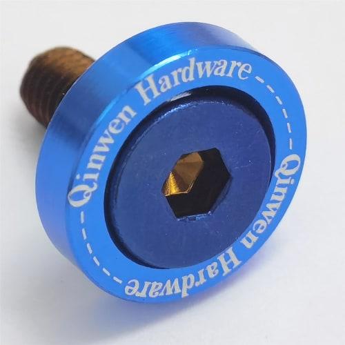 Set of 4 License Plate Bolts for Cars, Exterior Parts, Titanium Burnished Bolts with Aluminum Bolt Washers, Navy Blue Washer